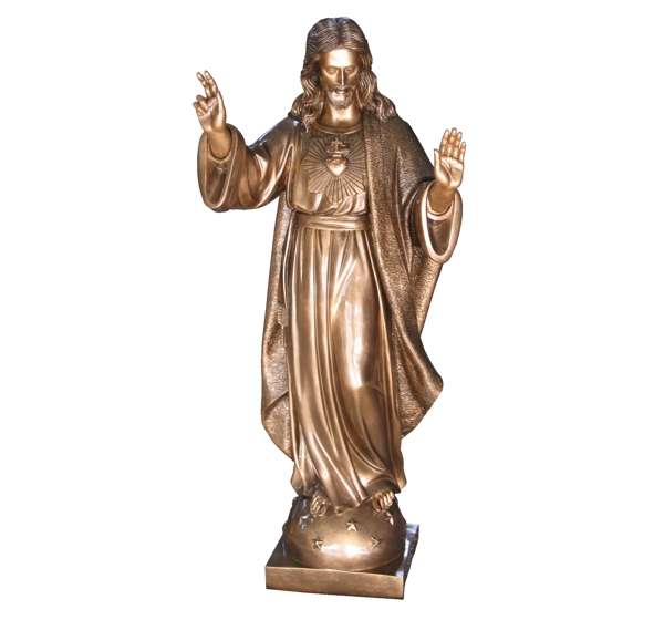 Solemne escultura del Sagrado Corazón de Jesús (85 cm) en mármol sintético. Acabado premium de alta resistencia para templos y hogares. ¡Descubre su realismo!