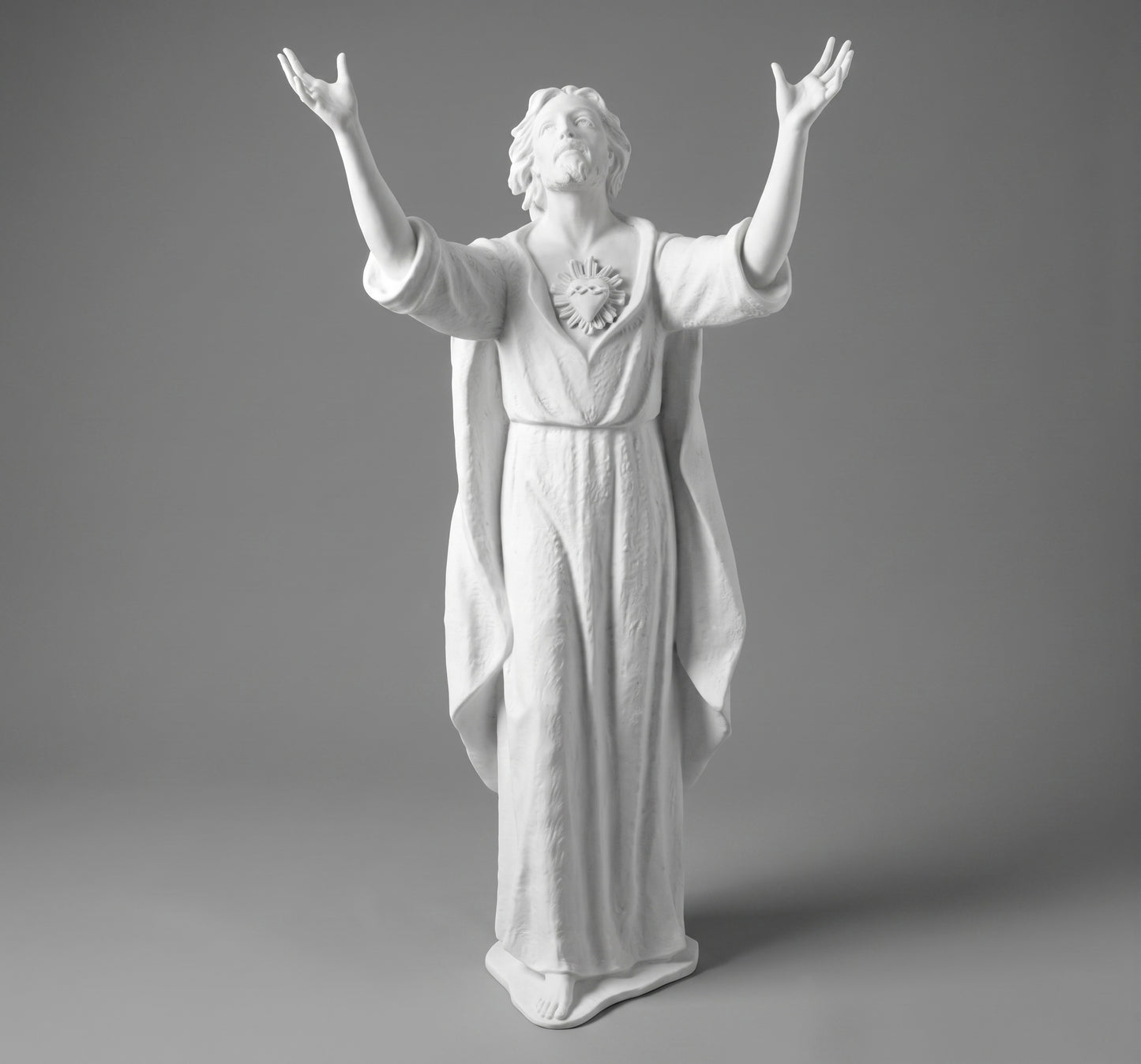 Impresionante Escultura del Sagrado Corazón de Jesús de 140 cm. Fabricada en mármol sintético de alta resistencia. Ideal para iglesias, exteriores y grandes altares. ¡Envío seguro y calidad garantizada!