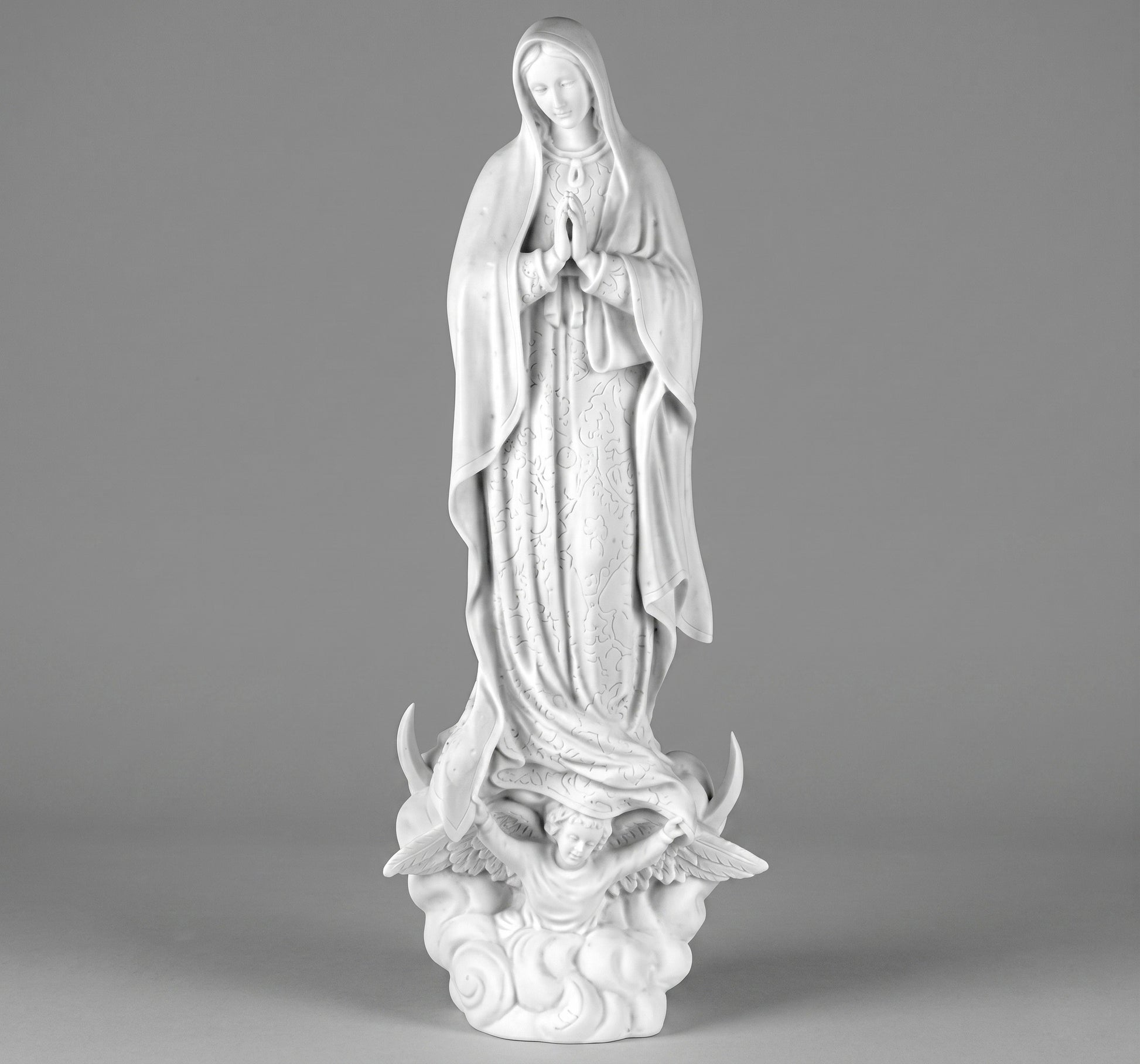 Imagen de la Virgen de Guadalupe (80 cm) en mármol sintético. Acabado artesanal de alta resistencia, ideal para interior y exterior. Calidad premium. ¡Compra aquí!