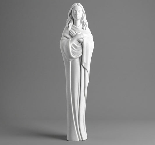 Consiga la Virgen Niña en marmolina de 65 cm. Escultura de alta calidad con acabado detallado, resistente a exteriores e ideal para altares o lápidas.