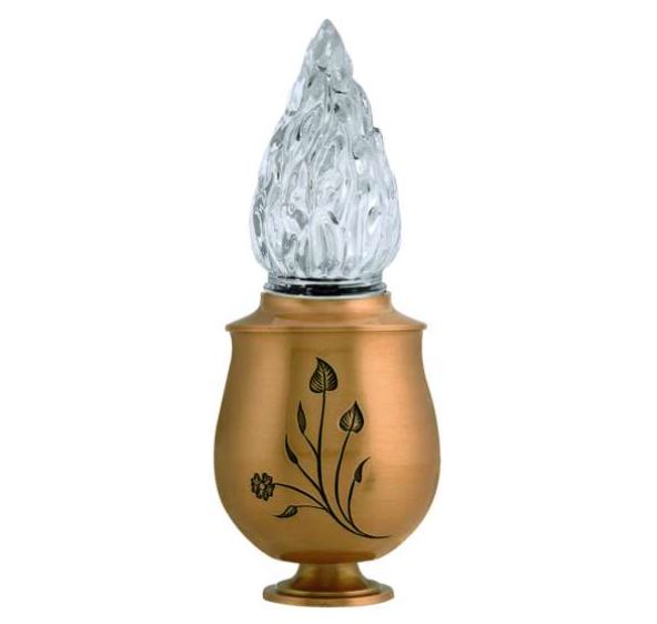 Farol funerario de bronce para lápidas con vaso de cristal. Portavelas resistente y duradero para exterior, diseño clásico y envío a toda España.