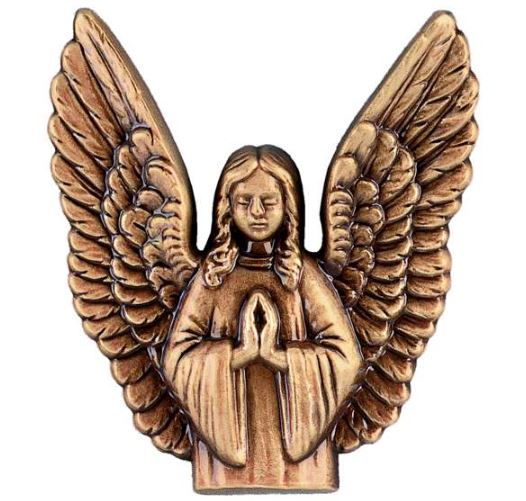 Figura de ángel decorativo en bronce de 8,5 cm (Ref. BR 1920). Instalación mediante taladro con pernos ocultos para una fijación de alta seguridad en lápidas.
