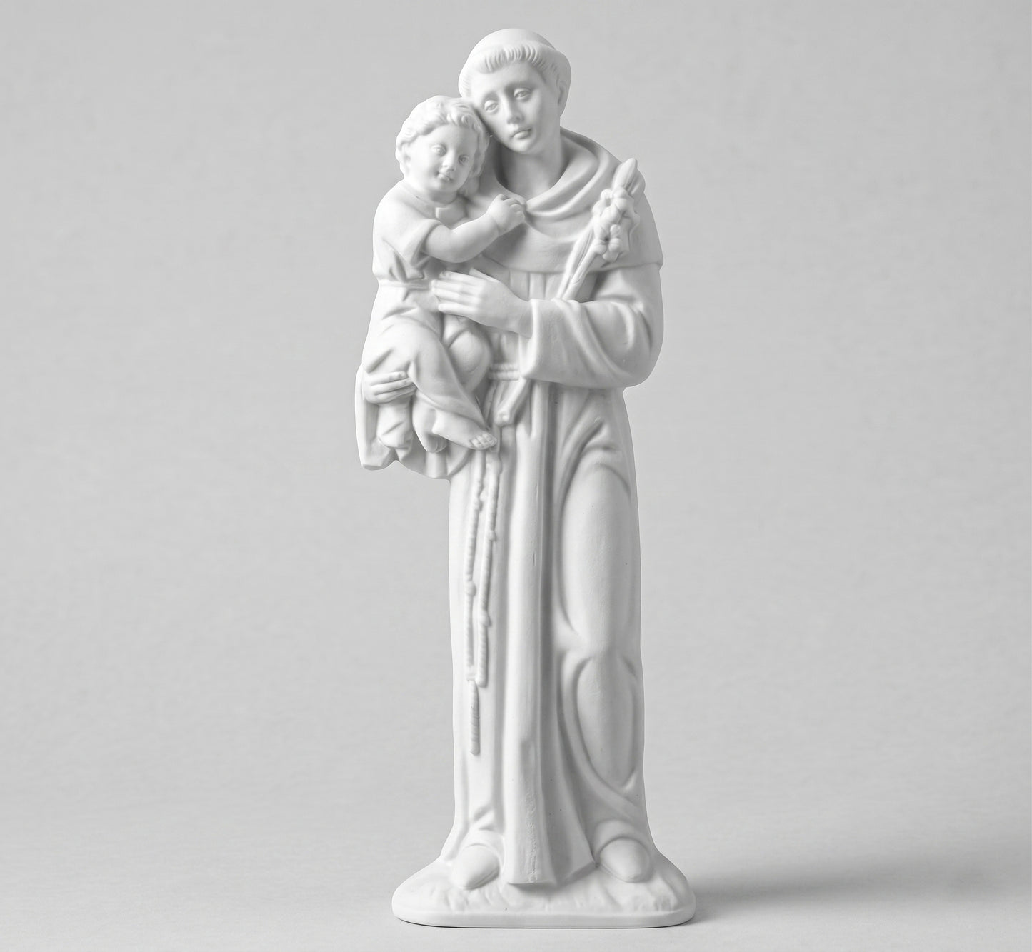 Compra la figura de San Antonio en marmolina de 36 cm. Relieve plano de gran tamaño y resistencia exterior, idóneo para instalar en lápidas y panteones.