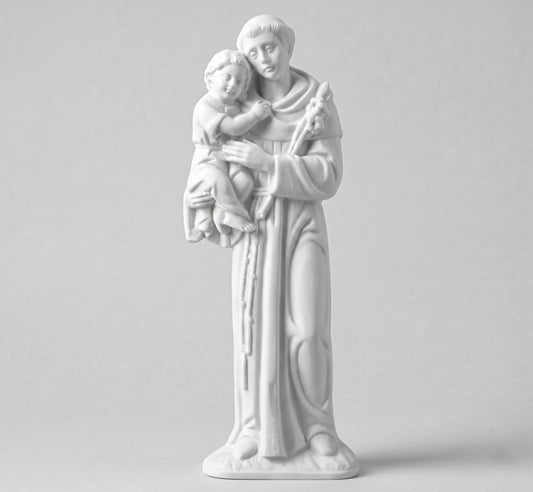 Compra la figura de San Antonio en marmolina de 36 cm. Relieve plano de gran tamaño y resistencia exterior, idóneo para instalar en lápidas y panteones.