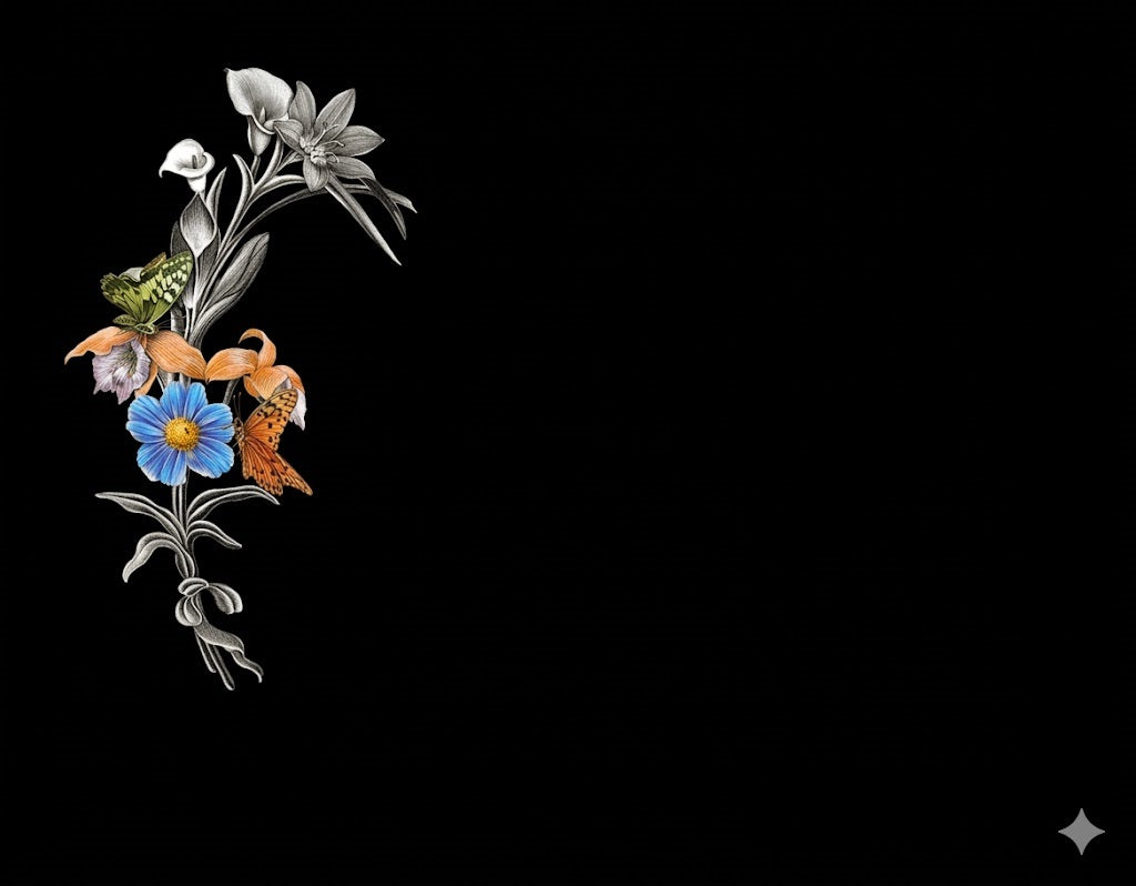 Lápida de nicho en granito premium con grabación láser e incrustación cerámica de mariposas y flores diseño personalizado referencia MP ECO 10.