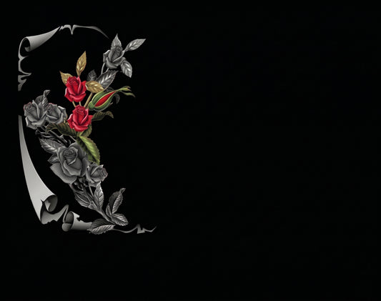 Lápida de nicho en granito premium con grabación láser e incrustación cerámica de rosas rojas diseño personalizado referencia MP E64.