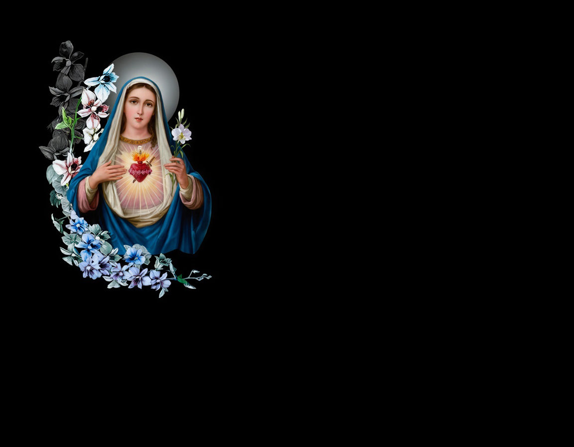 Lápida de nicho en granito premium con grabación láser e incrustación cerámica del Sagrado Corazón de María diseño personalizado referencia MP E71.