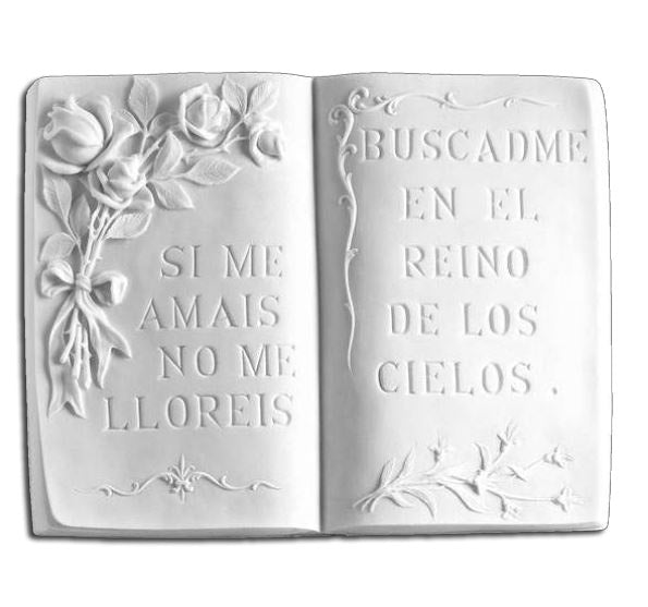 Libro de marmolina MR 6530 para lápidas, medida 36 × 28 cm. Incluye grabado realizado, acabado de alta calidad y resistencia para exterior. Envío a toda España.