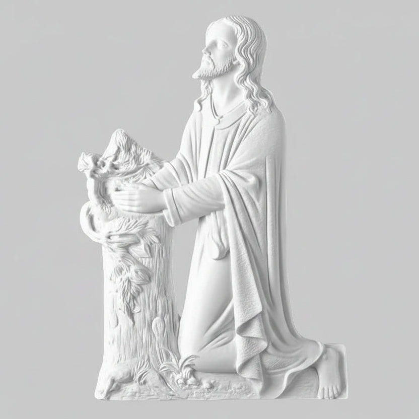 Figura de la Oración en el Huerto en marmolina de 43 cm para la decoración de lápidas. Resistente y apta para uso exterior en cementerios.