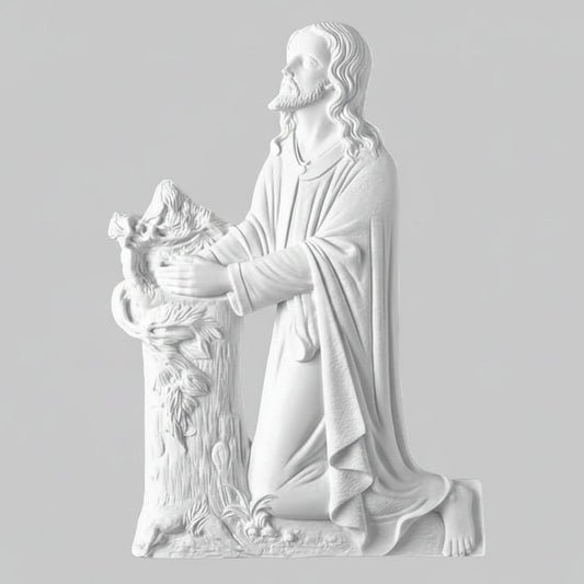 Figura de la Oración en el Huerto en marmolina de 43 cm para la decoración de lápidas. Resistente y apta para uso exterior en cementerios.