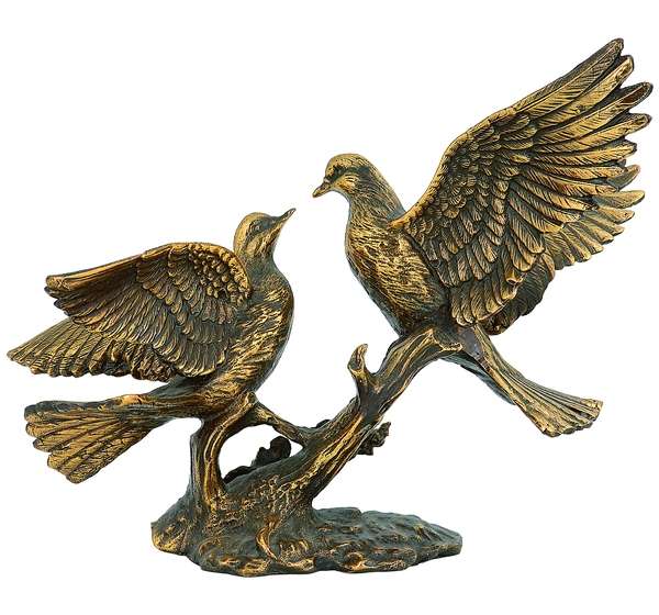 Elegante pareja de palomas en bronce de 26 cm para decoración de lápidas y nichos. Símbolo de amor eterno y paz. Alta resistencia al exterior y acabado artesanal.