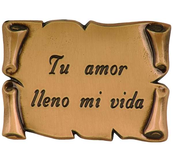 Pergamino de bronce BR 1380 para decoración de lápidas, formato pequeño de 7 × 5 cm. Pieza resistente para exterior, ideal para inscripciones y envío a toda España.