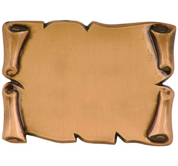 Pergamino de bronce BR 1380 para lápidas. Grabado personalizado, montaje horizontal y fijación a pared. Disponible con varios tipos de letra y entrega en 15 días.