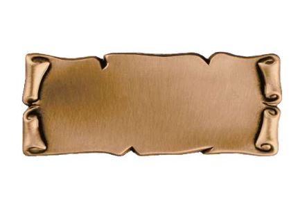 Pergamino de bronce BR 1382 para decoración de lápidas, formato estrecho de 9 × 3,5 cm. Pieza resistente para exterior, ideal para inscripciones y envío a toda España.