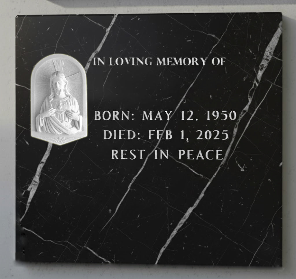 El Corazón de Jesús modelo MR 6412 está elaborado en mármol sintético, un material resistente y duradero especialmente indicado para uso exterior.