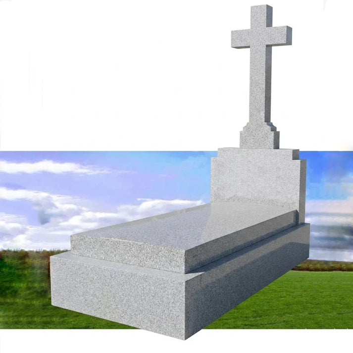 Lápida Modelo Cruz Alzada de 140 cm en Granito Gris Quintana | Ref. LA 205 Madrid