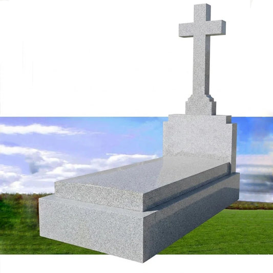 Lápida Modelo Cruz Alzada de 140 cm en Granito Gris Quintana | Ref. LA 205 Madrid