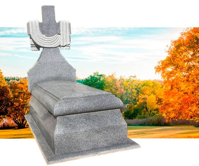 Lápida de granito gris Quintana modelo Cruz de Manto en Madrid