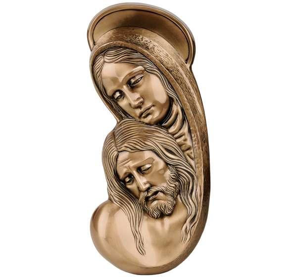 Impresionante busto en relieve de La Piedad esculpido en bronce (41 cm). Una obra de arte sacro de gran formato ideal para aportar solemnidad y fe a panteones y lápidas.