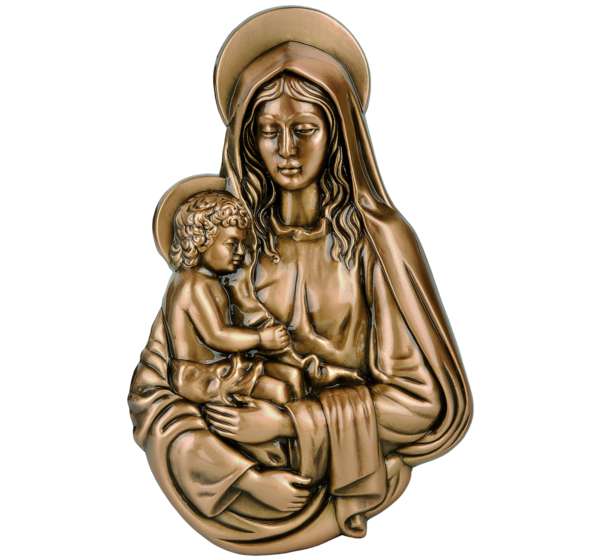 Hermoso busto en relieve de la Virgen del Carmen esculpido en bronce de 25 cm. Aplique de gran categoría y resistencia eterna para lápidas y panteones. ¡Compra aquí!