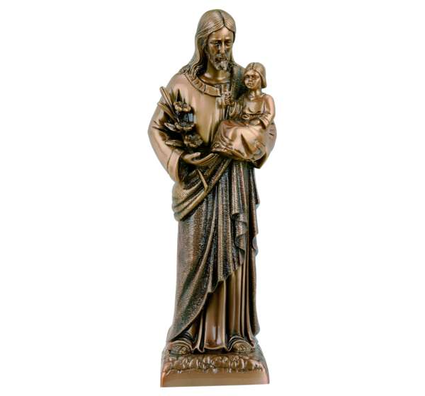 Imagen de San José en bronce de 60 cm. Escultura artística de alta resistencia para lápidas, nichos de gran tamaño y panteones. Calidad artesanal duradera.