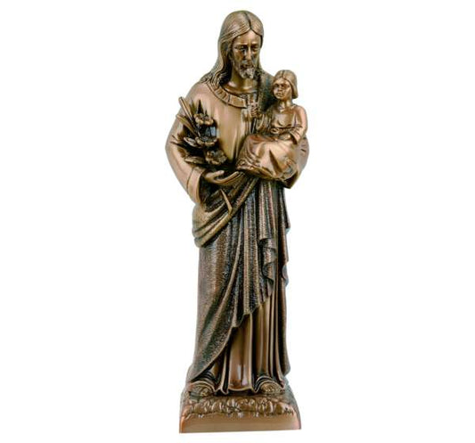Imagen de San José en bronce de 60 cm. Escultura artística de alta resistencia para lápidas, nichos de gran tamaño y panteones. Calidad artesanal duradera.