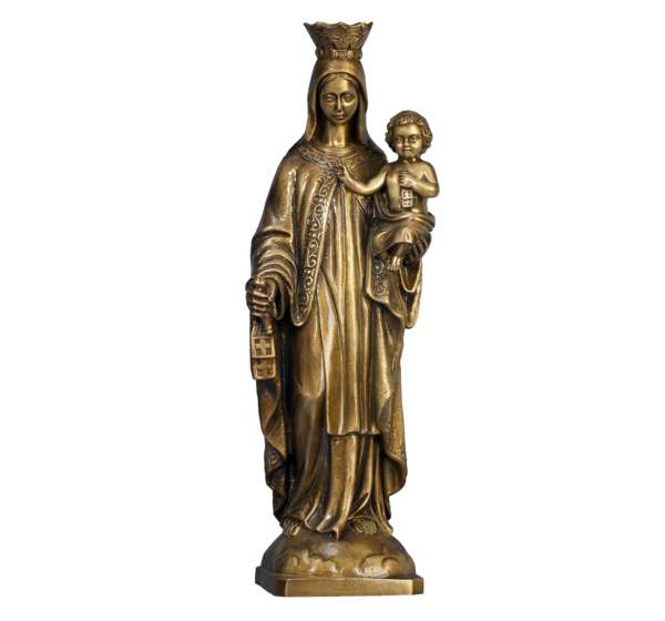 Imagen monumental de la Virgen del Carmen en bronce de 78 cm. Escultura de alta gama para decoración de mausoleos y panteones. Máxima resistencia y detalle artístico.