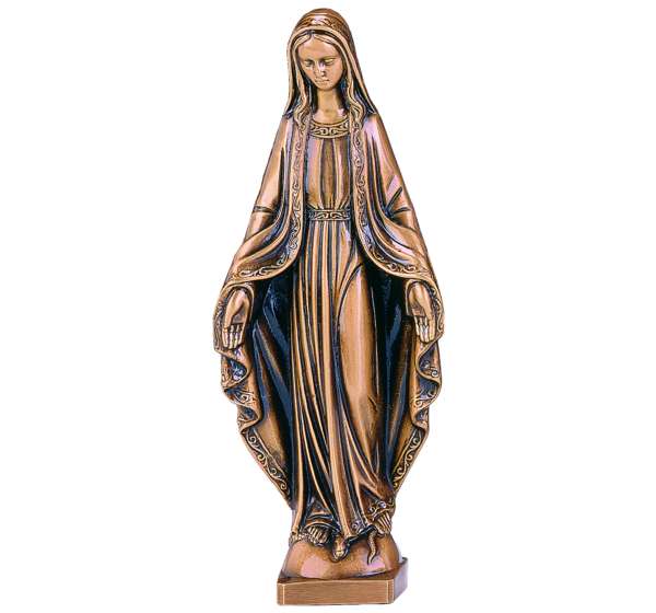 Imagen monumental de la Inmaculada Concepción en bronce de 65 cm. Escultura artística de alta gama para panteones y grandes monumentos. Máxima resistencia exterior.