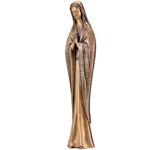 Imagen de la Virgen Niña en bronce de 65 cm. Escultura artística de alta calidad para decoración de panteones, mausoleos y tumbas. Gran resistencia exterior y detalle refinado.