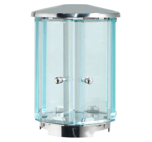Farol funerario de acero inoxidable con cristal templado redondeado para velas grandes. Altura 21 cm, resistente para exterior e ideal para lápidas y panteones. Envío a toda España.