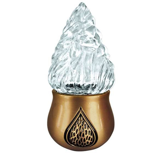 Farol funerario de bronce para columbarios con luz a pilas. Porta velas resistente y duradero para exterior, diseño clásico y envío a toda España.