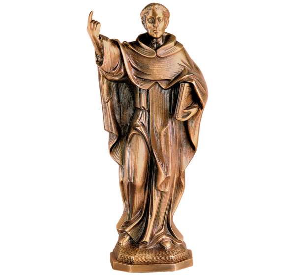 Imagen de San Vicente en bronce fundido de 37 cm (Ref. BR 5066). Instalación mediante taladro con pernos ocultos para una fijación de alta seguridad en lápidas.