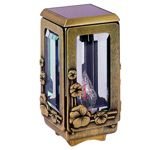Lámpara funeraria de bronce con luz solar para lápidas. Farol autónomo sin cables ni pilas, resistente para exterior y envío a toda España.