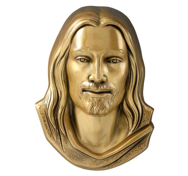 Rostro de Jesús en bronce de 31 cm (Ref. BR 3024). Instalación mediante taladro con pernos ocultos para una fijación de alta seguridad en lápidas.
