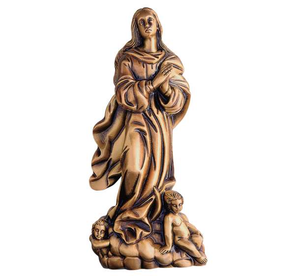 Hermosa escultura en relieve de la Virgen Purísima tallada en bronce (35 cm). La pieza central perfecta para aportar solemnidad, fe y distinción a lápidas.
